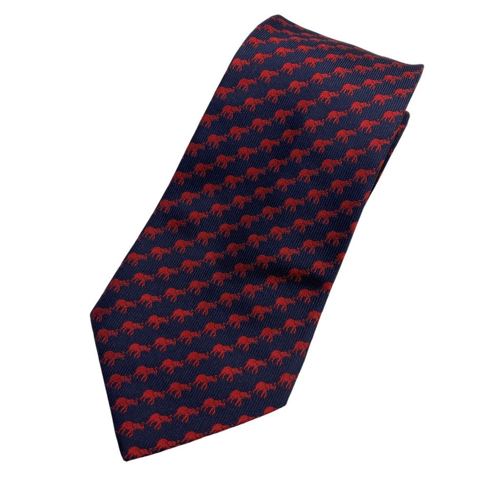 DANIEL CREMIEUX Mens Navy Blue Red‎ Elephant Print Silk Necktie Handmade USA NWT